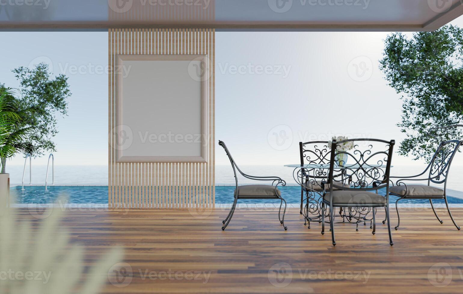 3D mockup blank photo frame in living room rendering