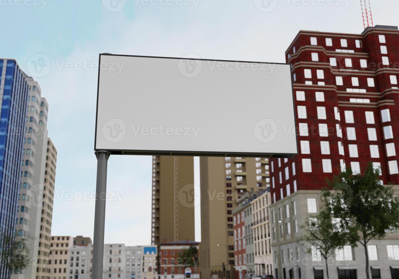 3D mockup blank billboard in downtown rendering photo