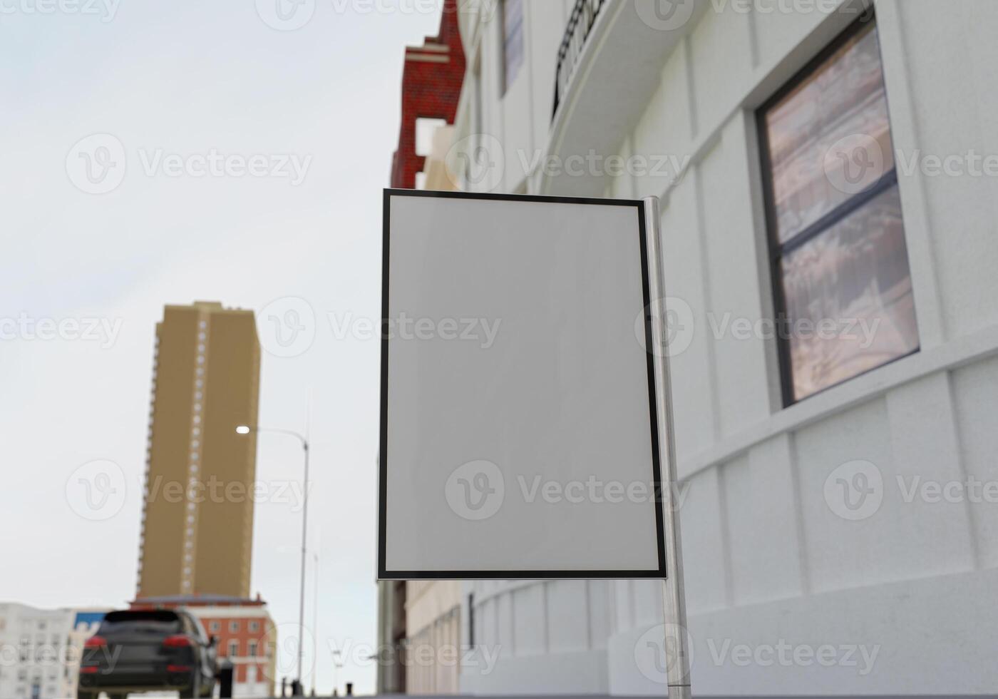 3D mockup blank billboard in downtown rendering photo