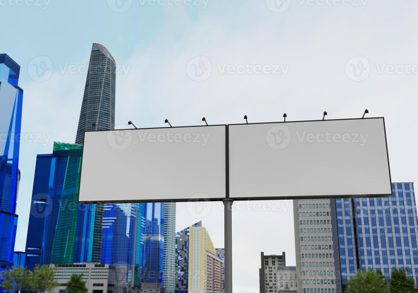 3D mockup blank billboard in downtown rendering photo