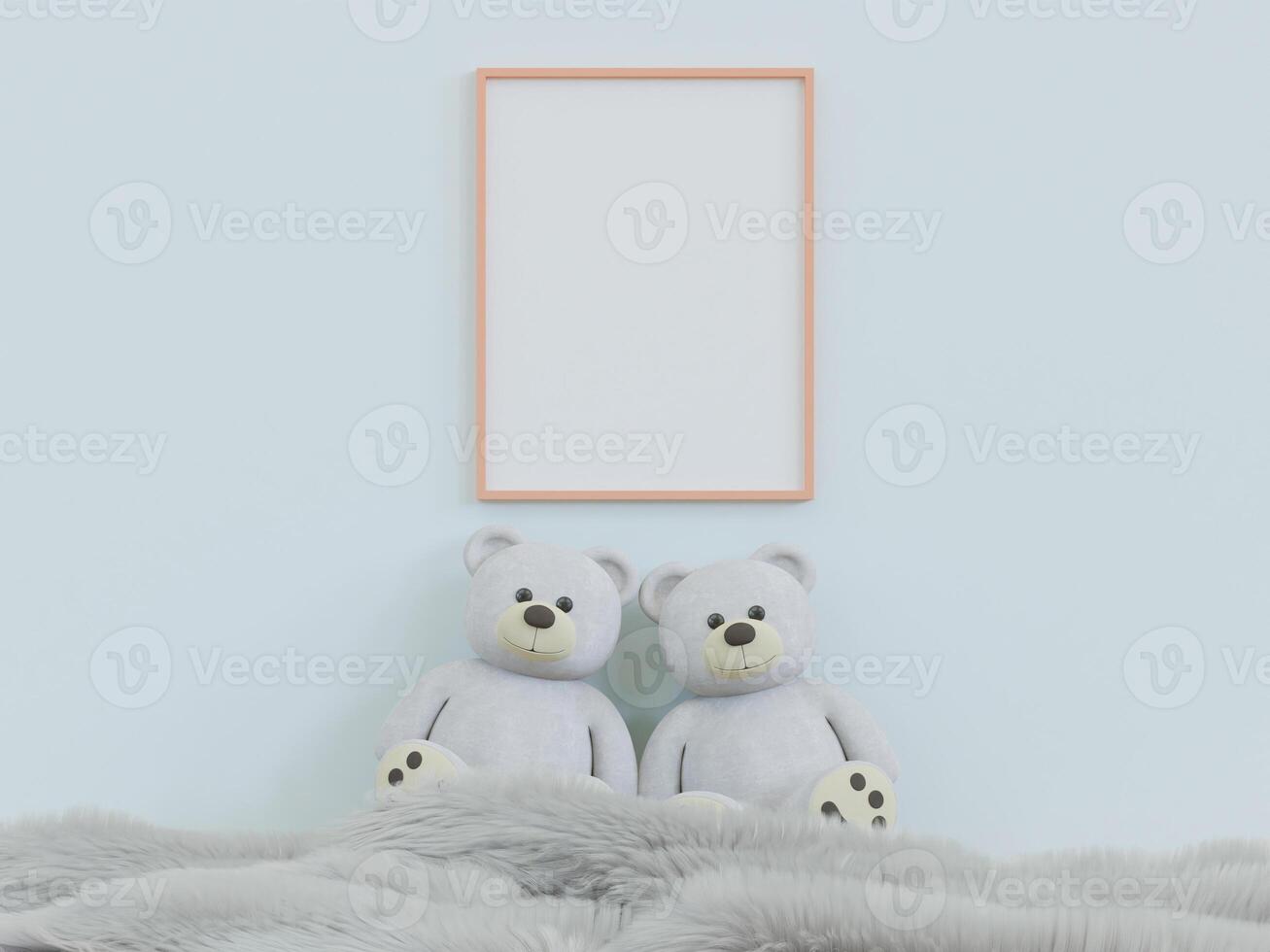 3D mockup photo frame in chidren room rendering