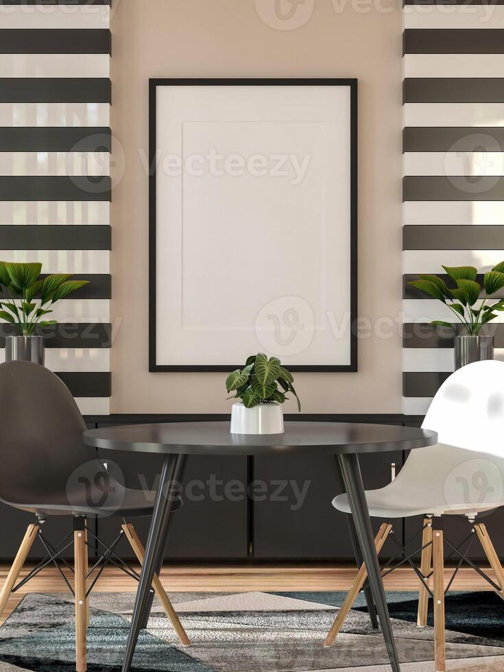 3D illustration Mockup photo frame in living room rendering