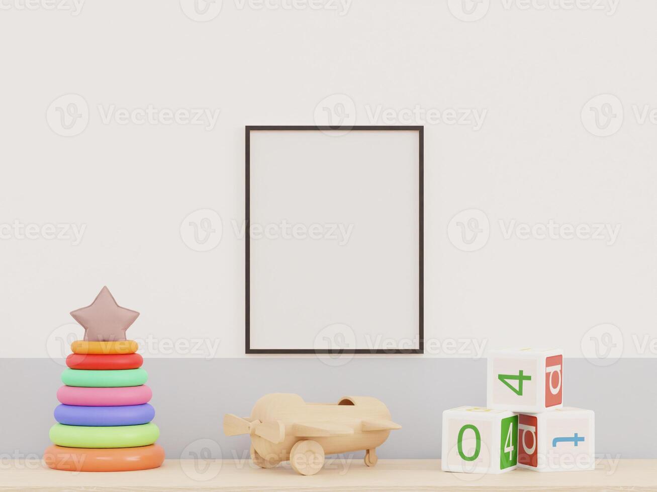 3D mockup photo frame in chidren room rendering