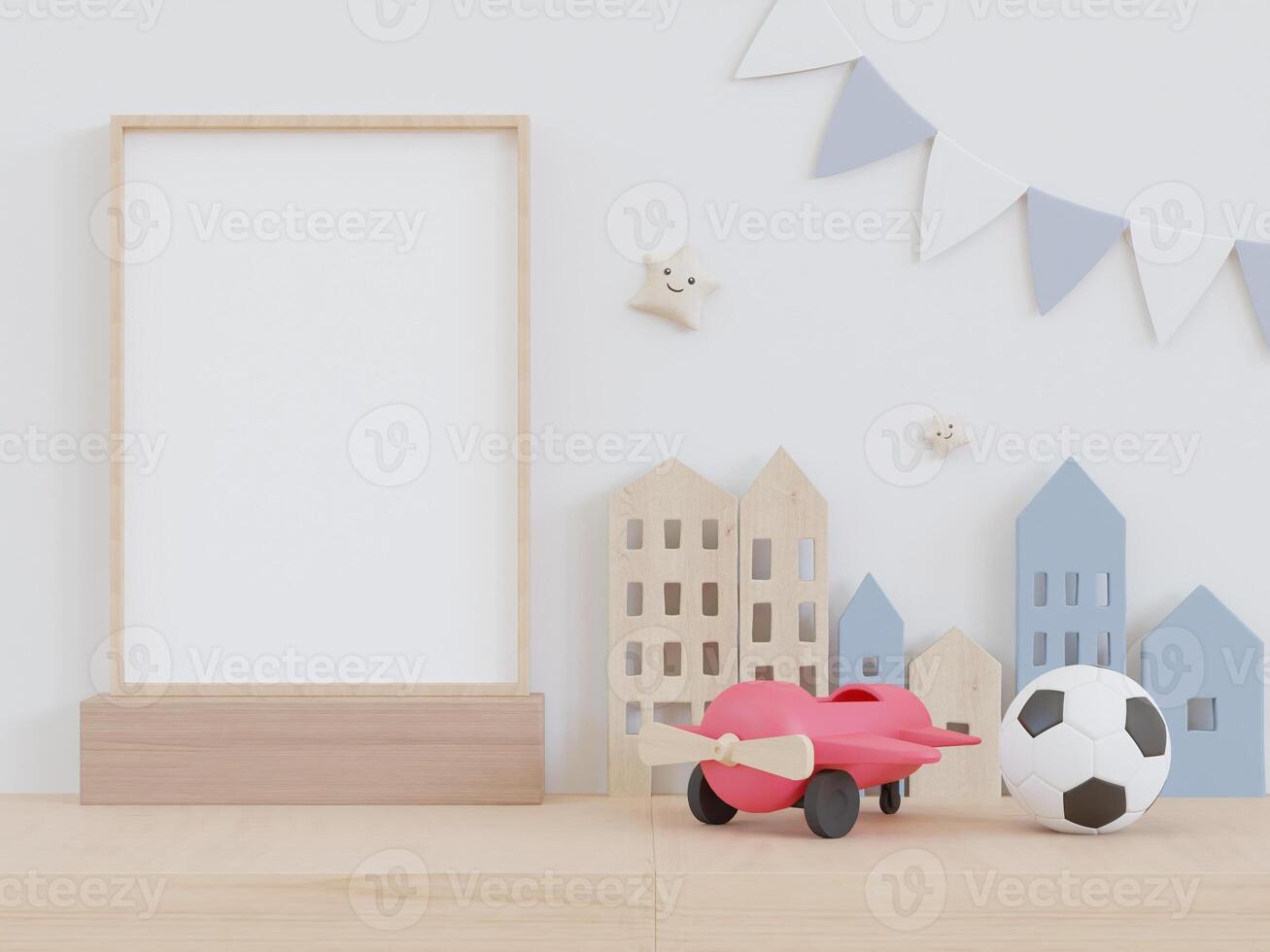 3D mockup photo frame in chidren room rendering