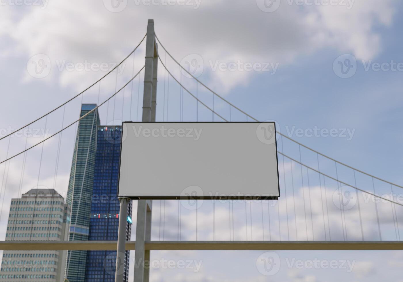 3D mockup blank billboard in downtown rendering photo