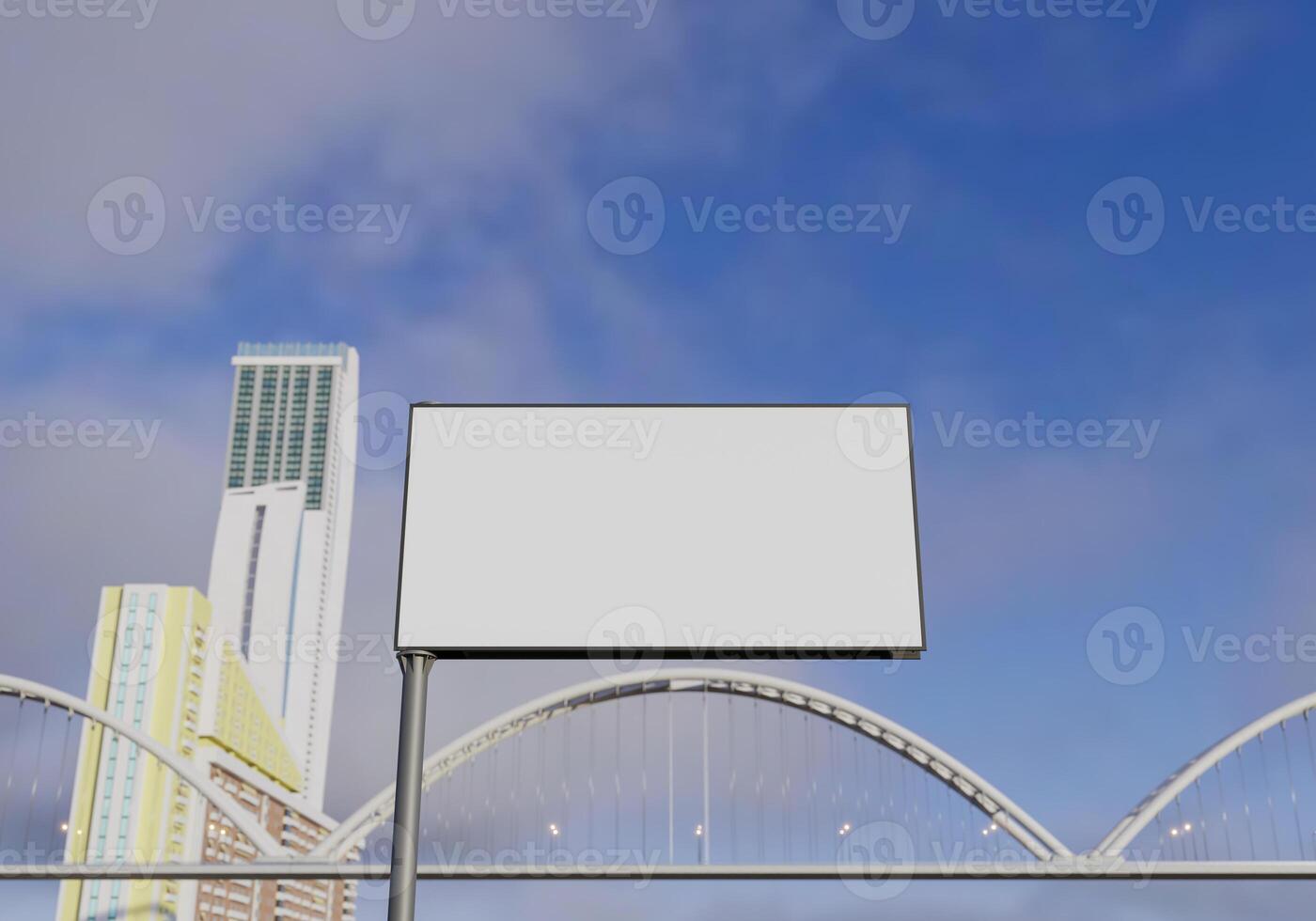 3D mockup blank billboard in downtown rendering photo