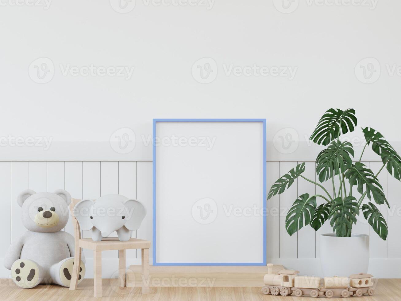 3D mockup photo frame in chidren room rendering