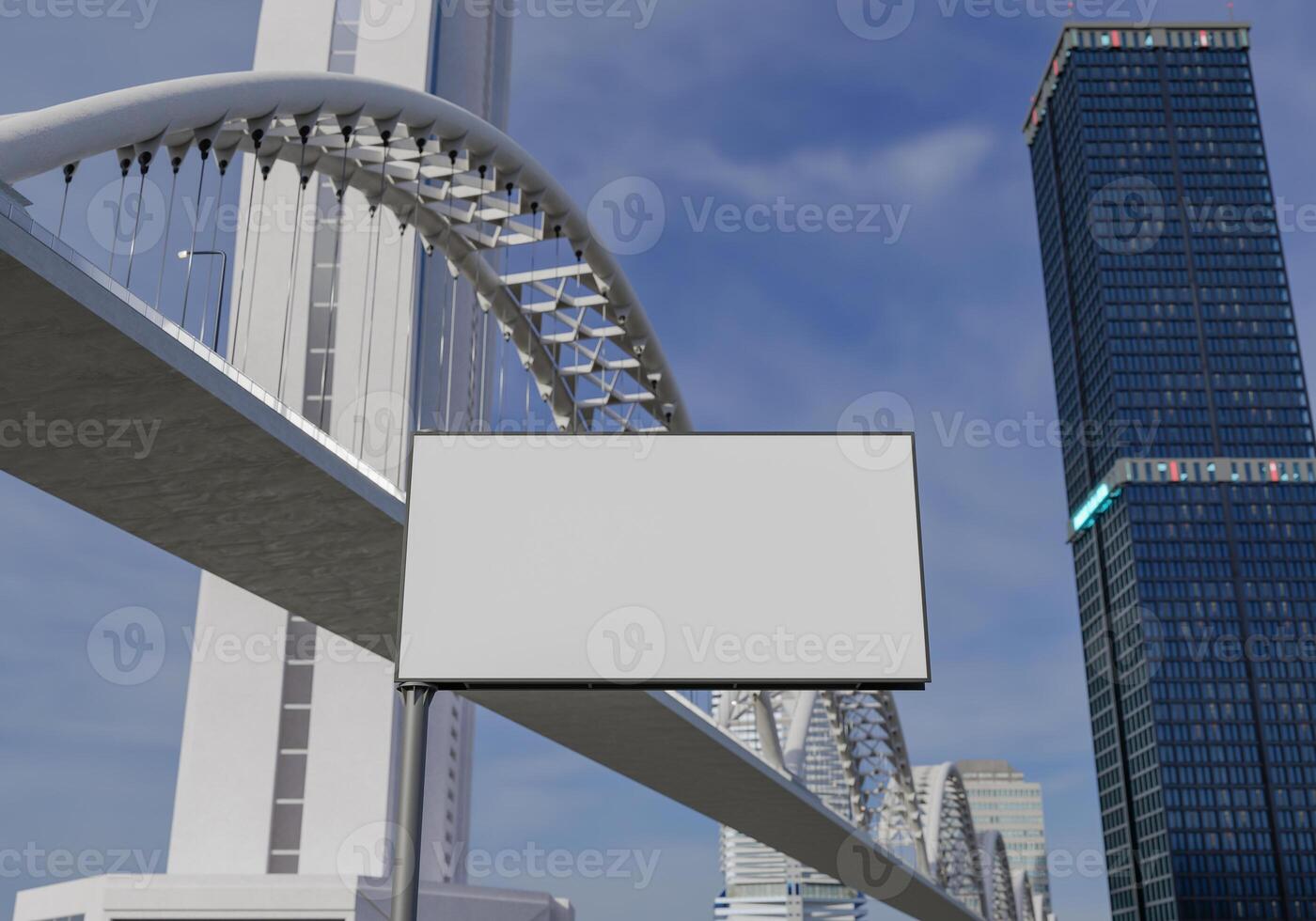 3D mockup blank billboard in downtown rendering photo