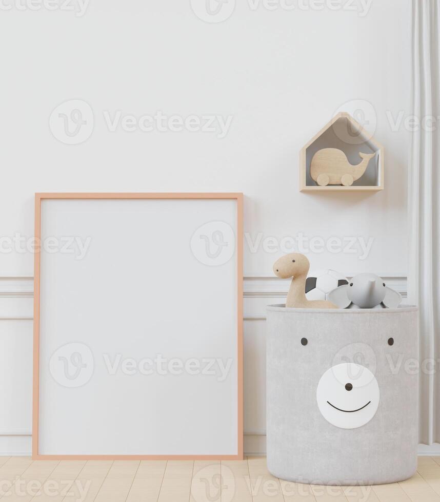 3D mockup photo frame in chidren room rendering