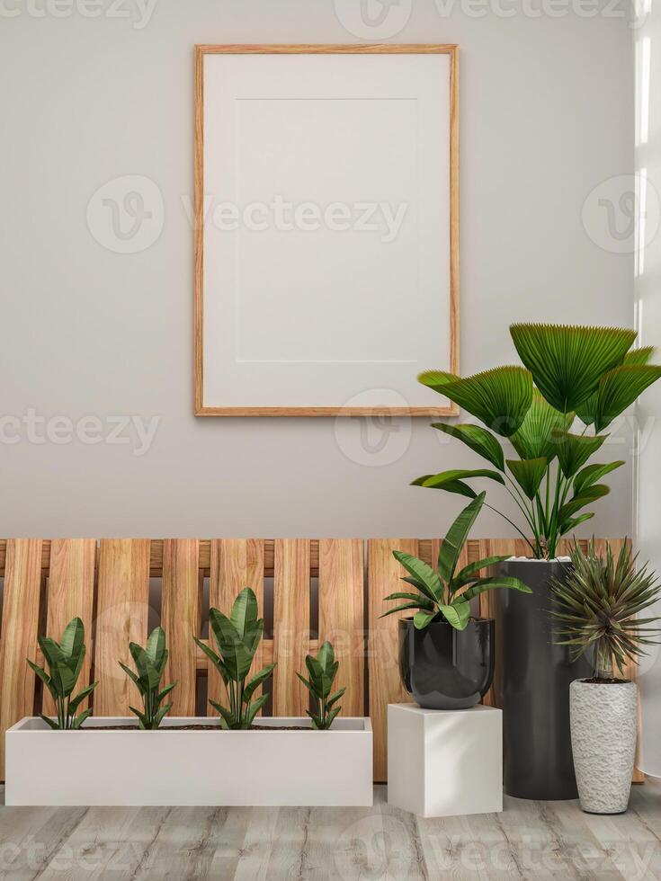 3D illustration mockup blank photo frame in living room rendering