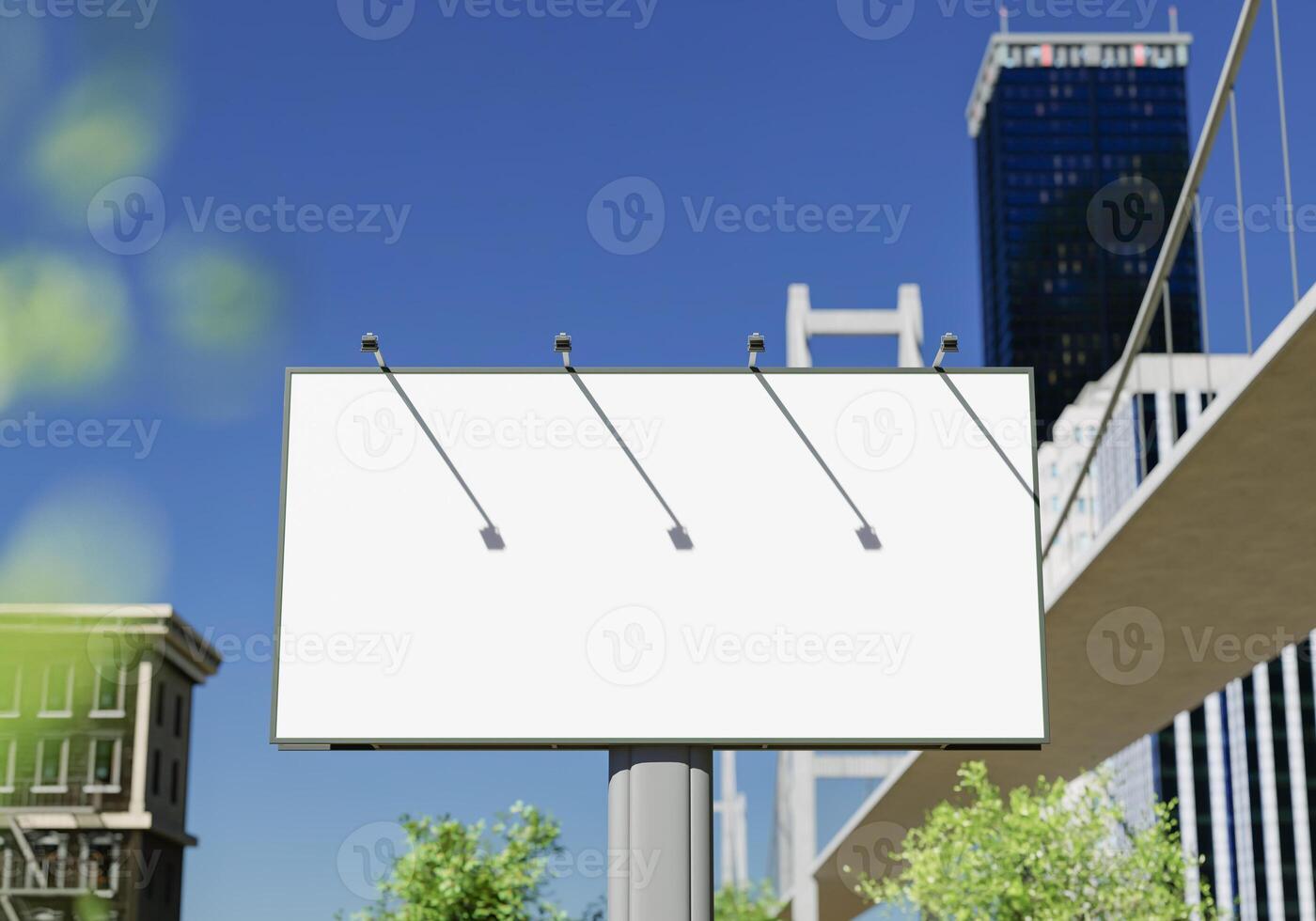 3D mockup blank billboard in downtown rendering photo