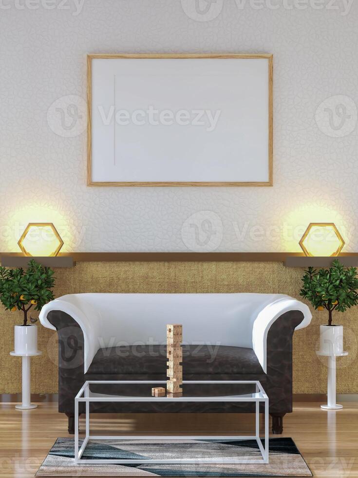 3D illustration Mockup photo frame in living room rendering