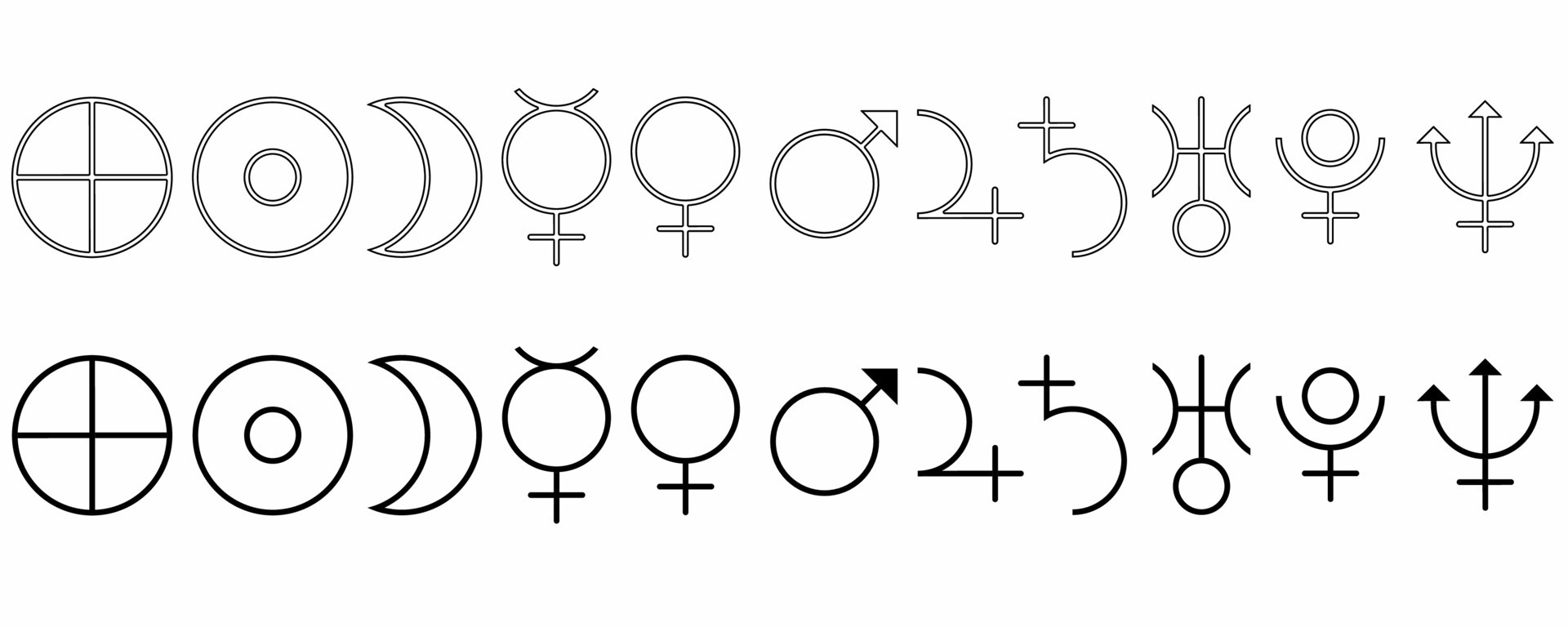Astrological Sign Set Isolated On White Background Sun Moon Earth Mercury Venus Mars Astrological Sign Set Isolated On White Background Sun Moon Earth Mercury Venus Mars