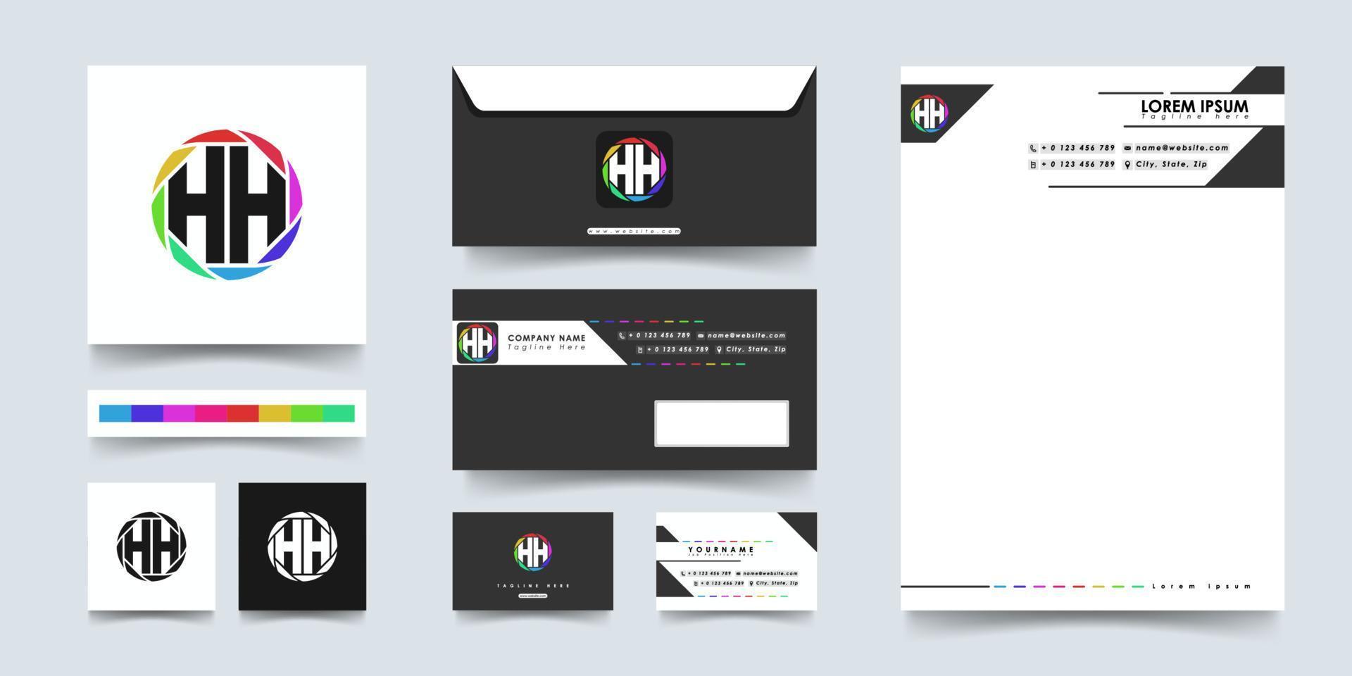 Set of creative HH monogram logo with hexagonal style color vector