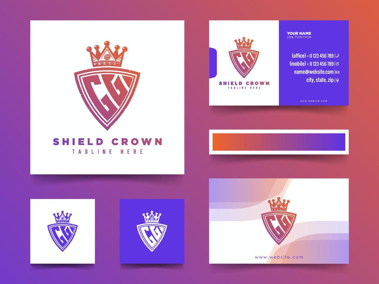 Set of creative GG monogram logo with shield crown color gradient style vector