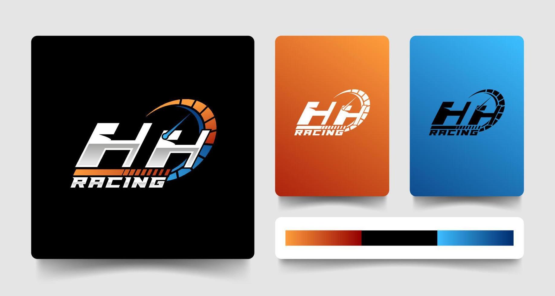 Speed HH monogram logo letter with rpm speedometer color style vector