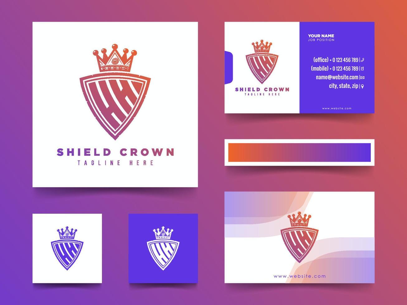 Set of creative HH monogram logo with shield crown color gradient style vector