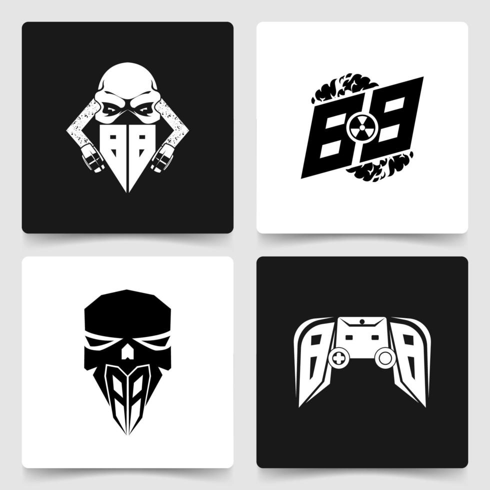 set of collection letter BB logo monogram initial with skull and danger style design vector