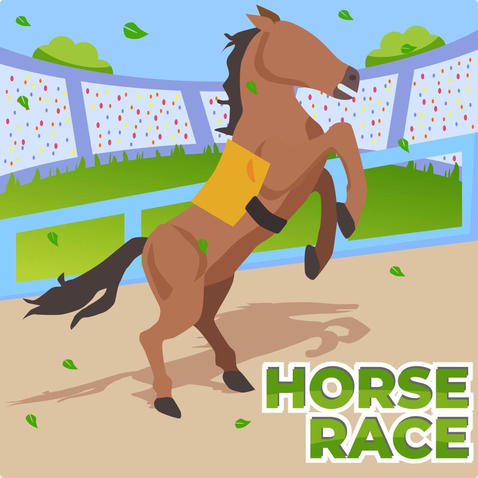 caballo carrera. ilustración de un caballo en el medio de un caballo carreras estadio pista. ilustración de un carreras caballo en pie en dos piernas. vector
