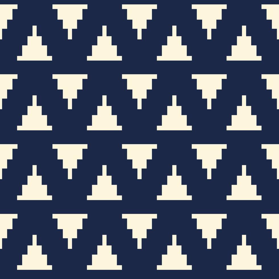 Simple aztec tribal triangle pattern. Aztec geometric small triangle shape seamless pattern pixel style on blue background. Ethnic geometric pattern use for fabric, home decoration elements. vector