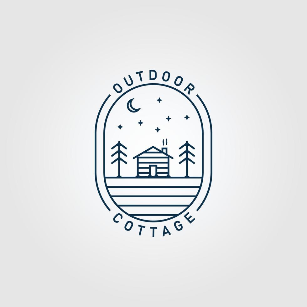cottage line art logo minimalist with emblem vector illustration design
