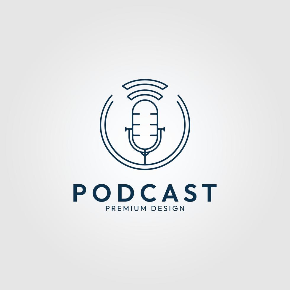 podcast microphone line art logo icon minimalist vector illustration design