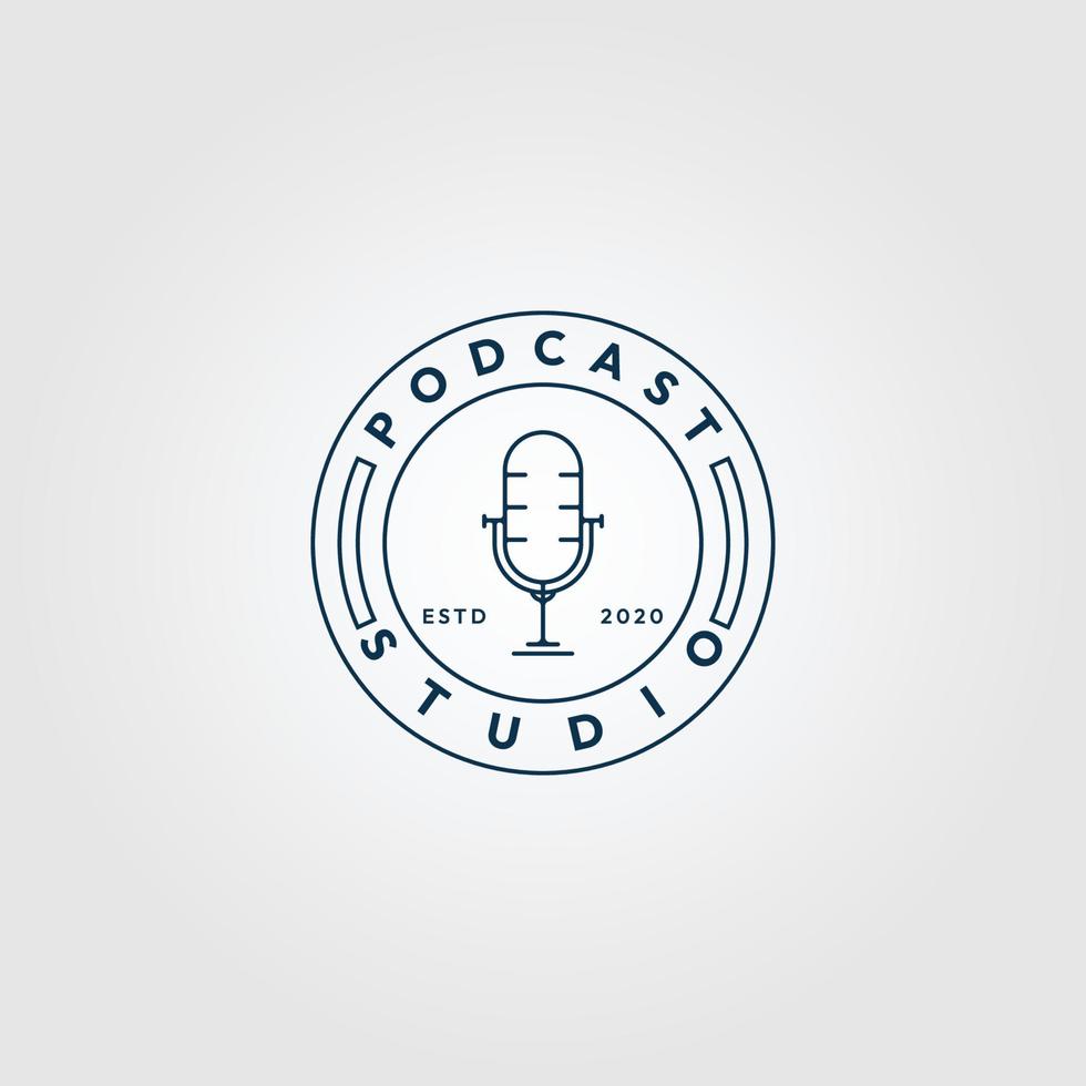 podcast microphone line art logo icon minimalist, with emblem  vector illustration design