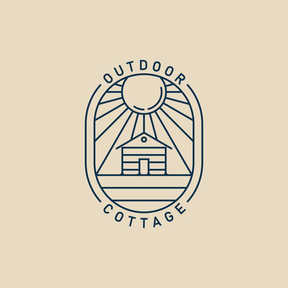 cottage line art logo minimalist with emblem vector illustration design