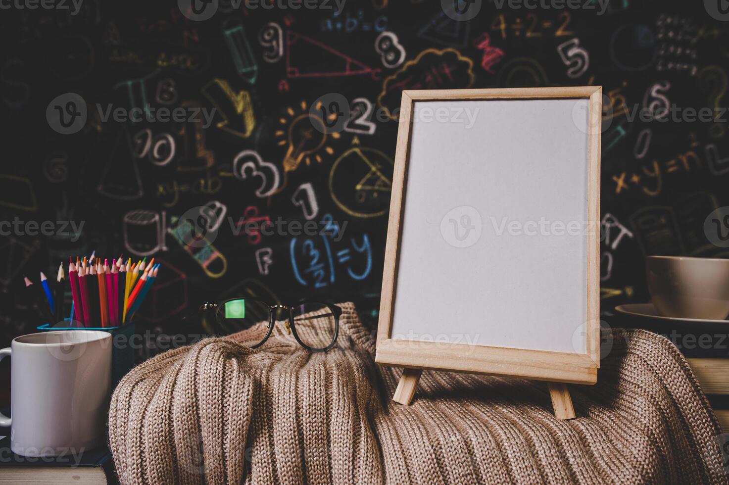 Whiteboard and decorations in the classroom photo
