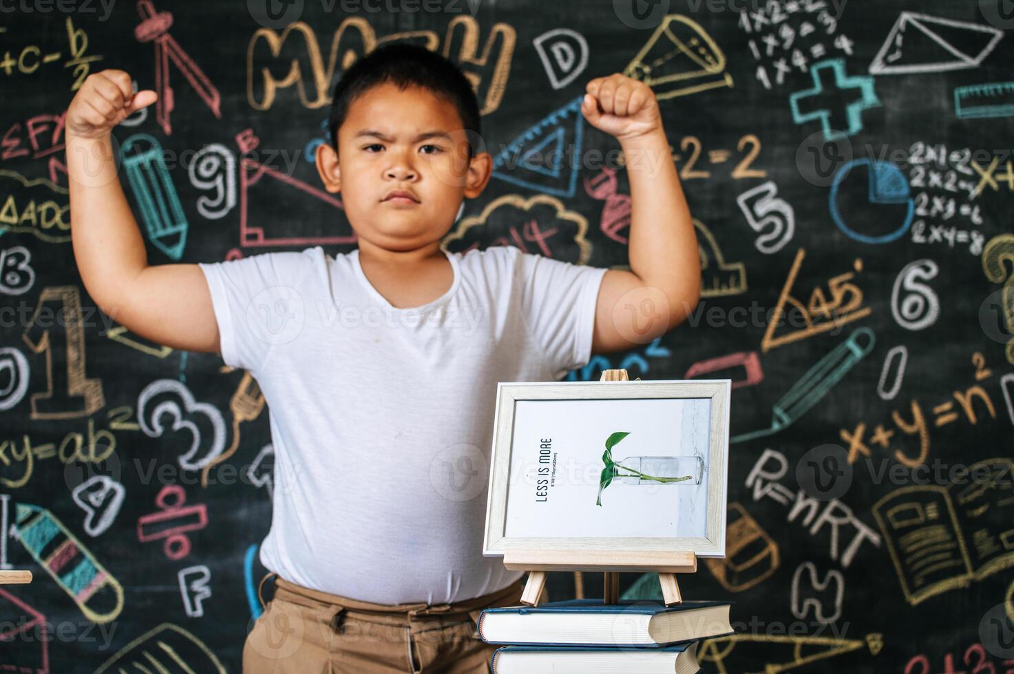 Child standing and acting in the classroom photo