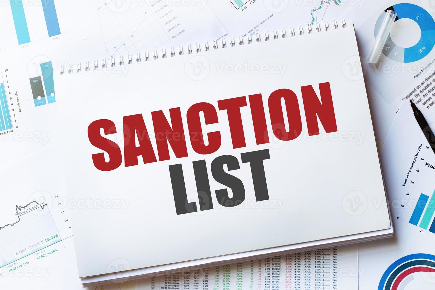 Notebook with Tools and Notes with text sanction list photo