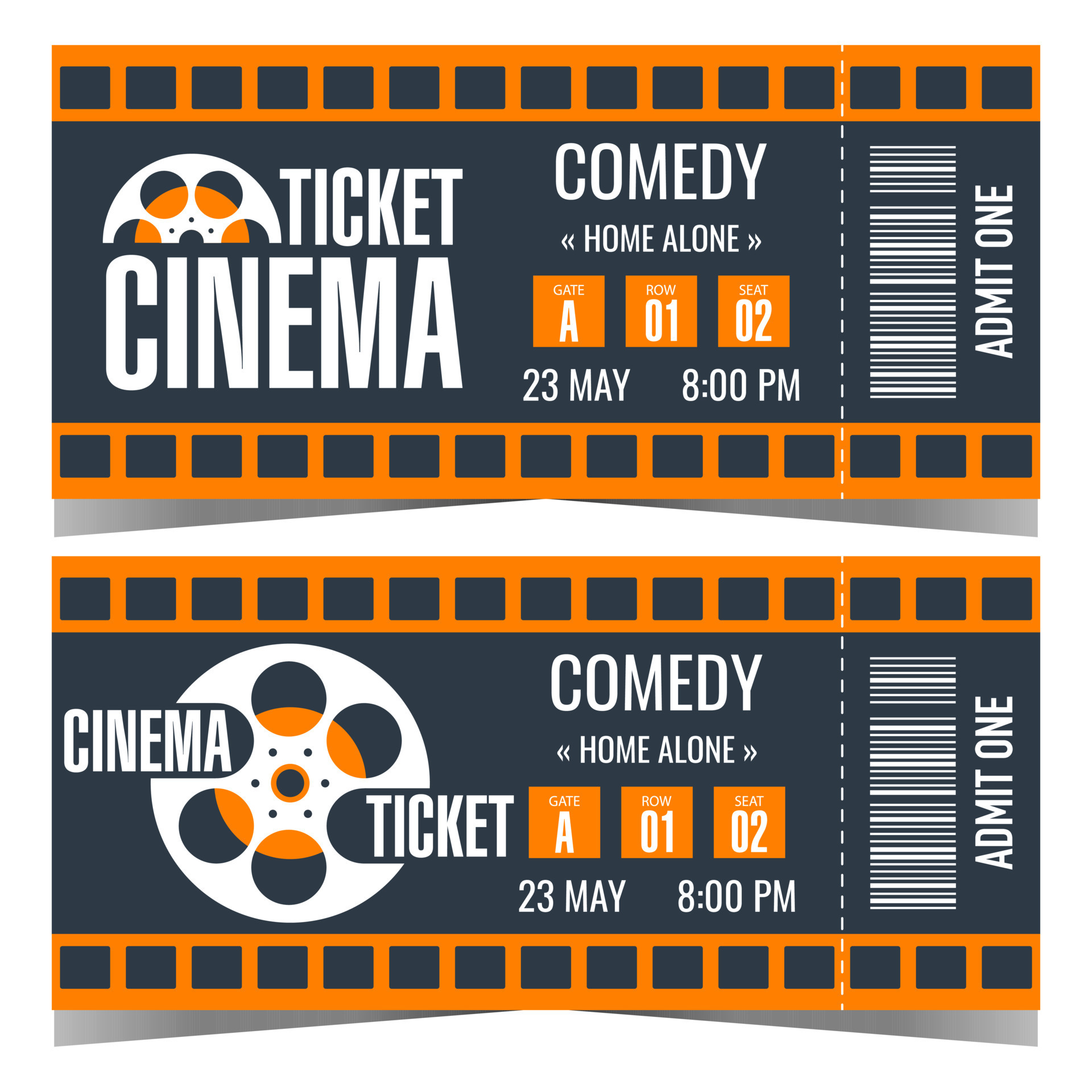 Cinema ticket design template with cinematographic film and film reel on background Vector Cinema ticket design template with cinematographic film and film reel on background Vector