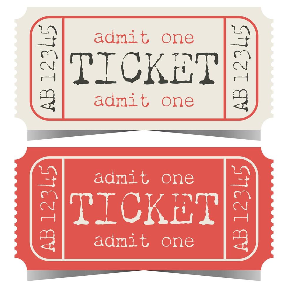 Ticket design in old retro style for cinema, theatre, show, circus, carnival or festival admission. Vector illustration in flat style of vintage shabby access talon or ticket.