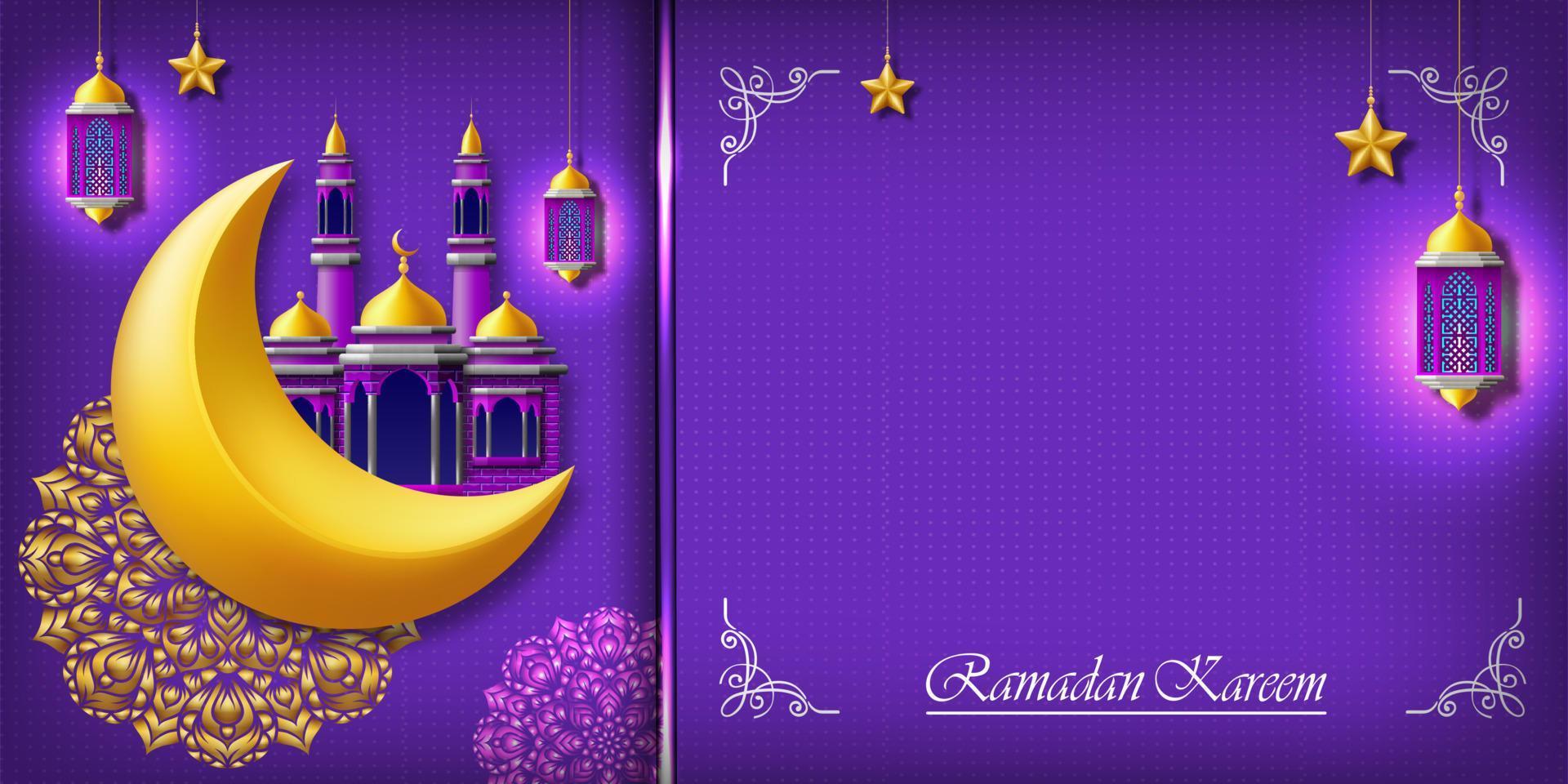 Ramadán kareem saludo tarjeta. lujo y elegante islámico celebracion póster con gratis espacio para cubrir diseño o texto. aislado en negro antecedentes. vector ilustración