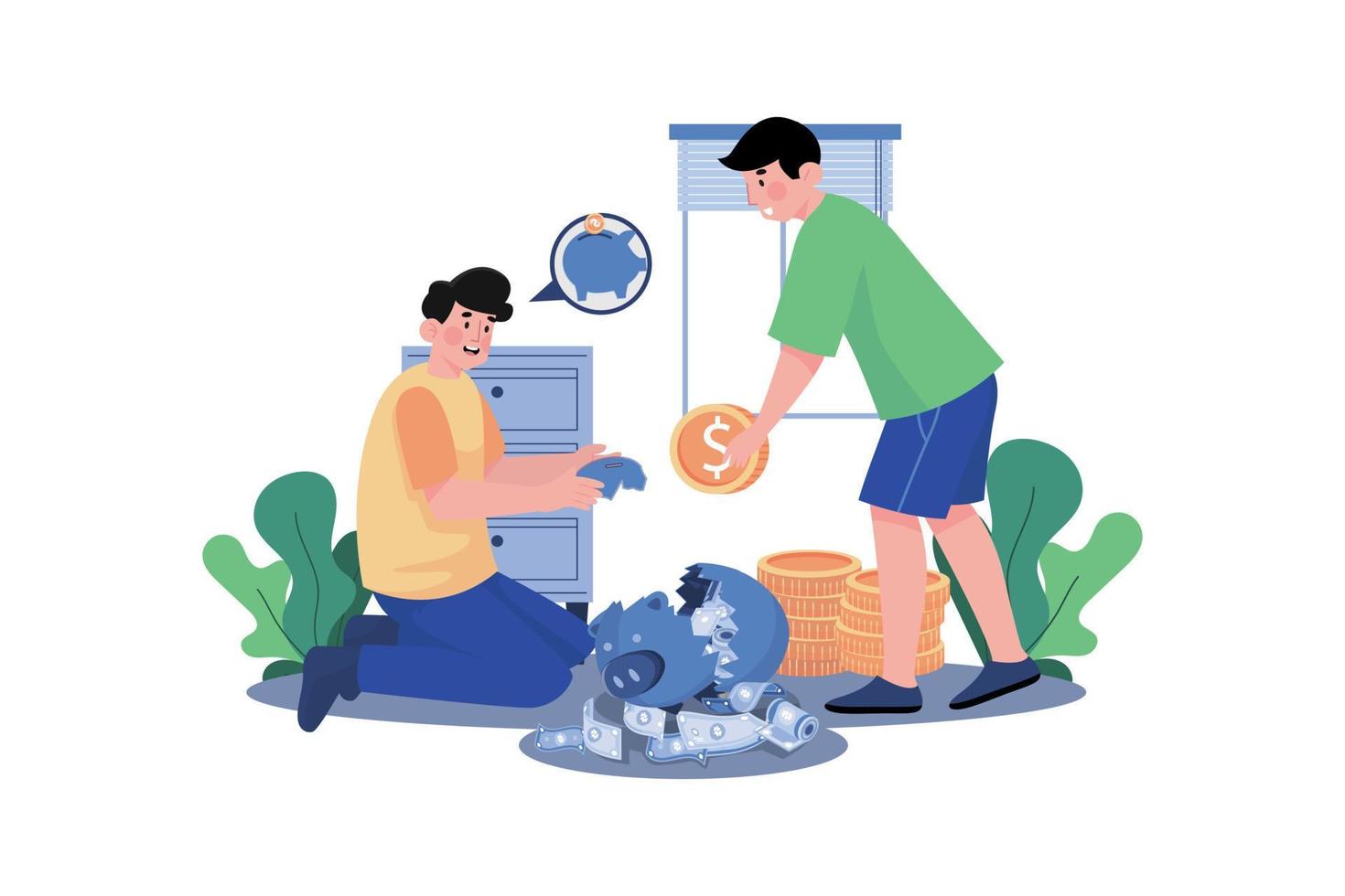 Man broke a piggy bank on the floor vector