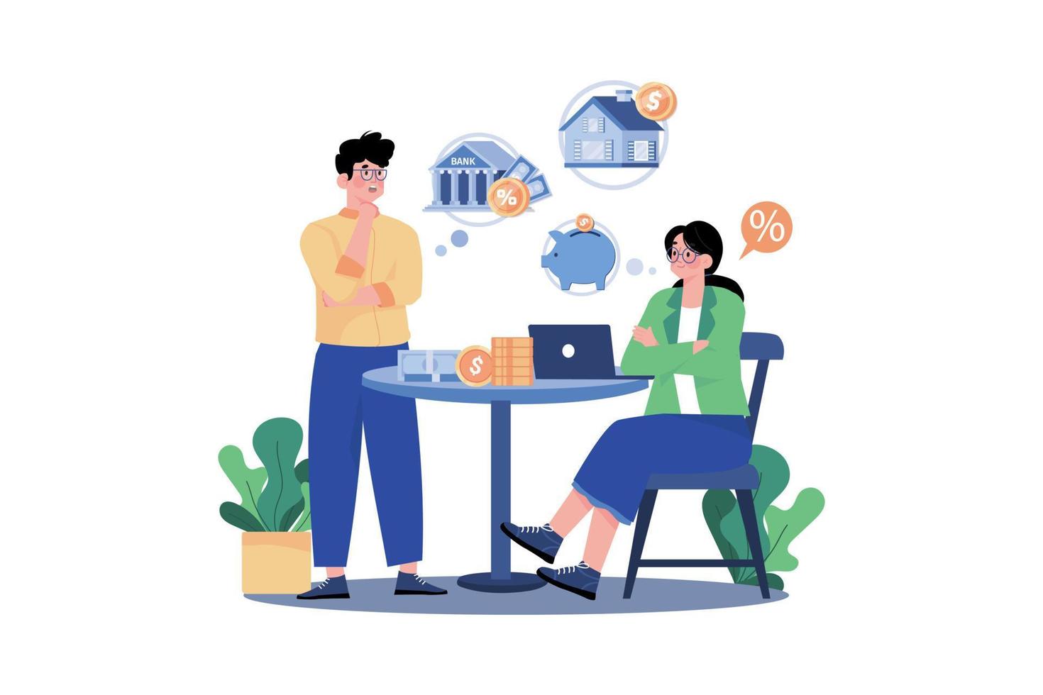 Man is thinking of investing his money vector