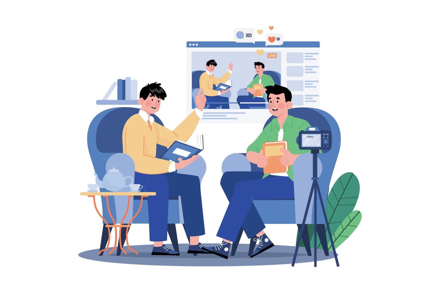 Male Social Media Influencer Doing A Live Stream vector