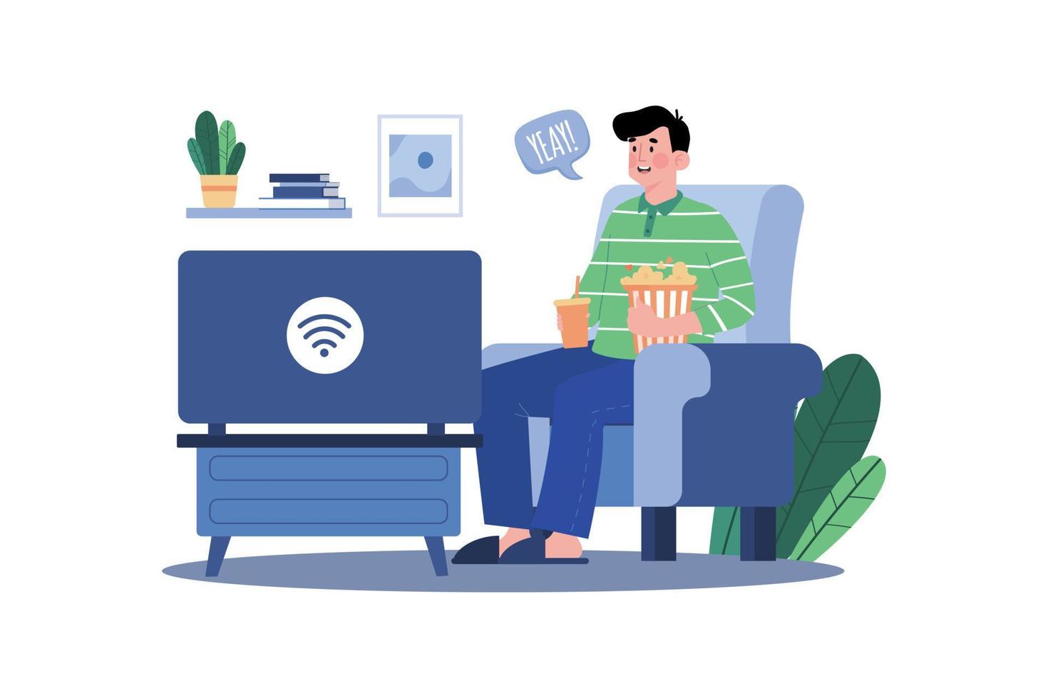 un hombre viendo una pelicula en internet vector