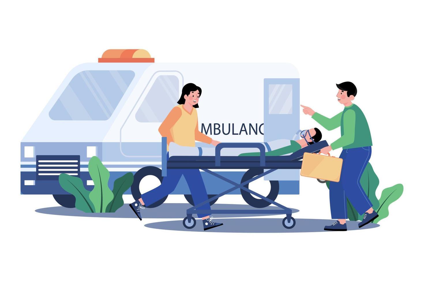 Medical Assistant Transferring The Patient Into An Ambulance vector