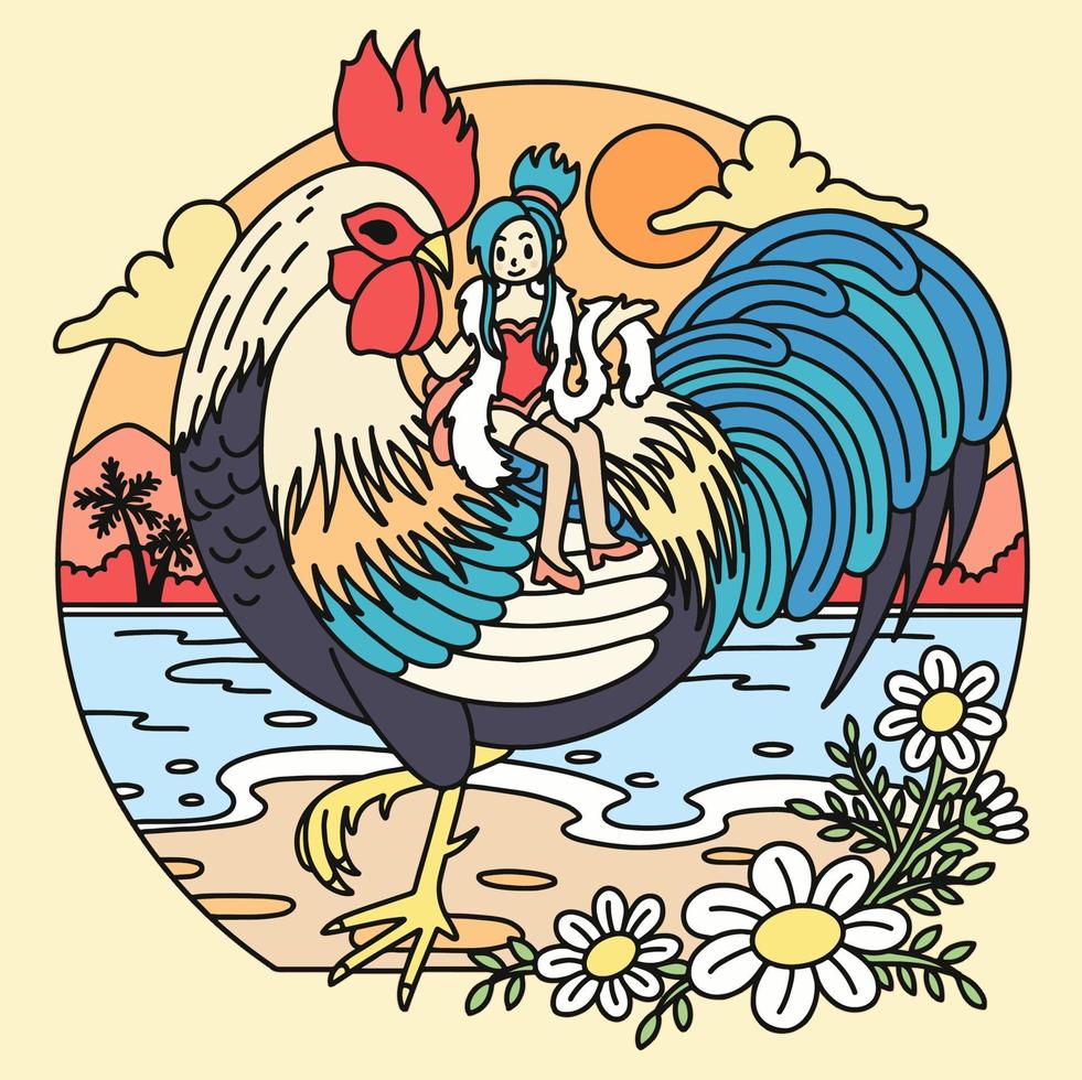 Cute girl with chicken vector