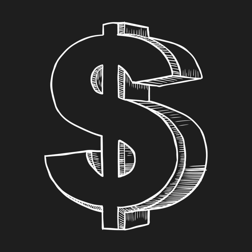 Hand drawn dollar symbol sketch isolated on black background vector