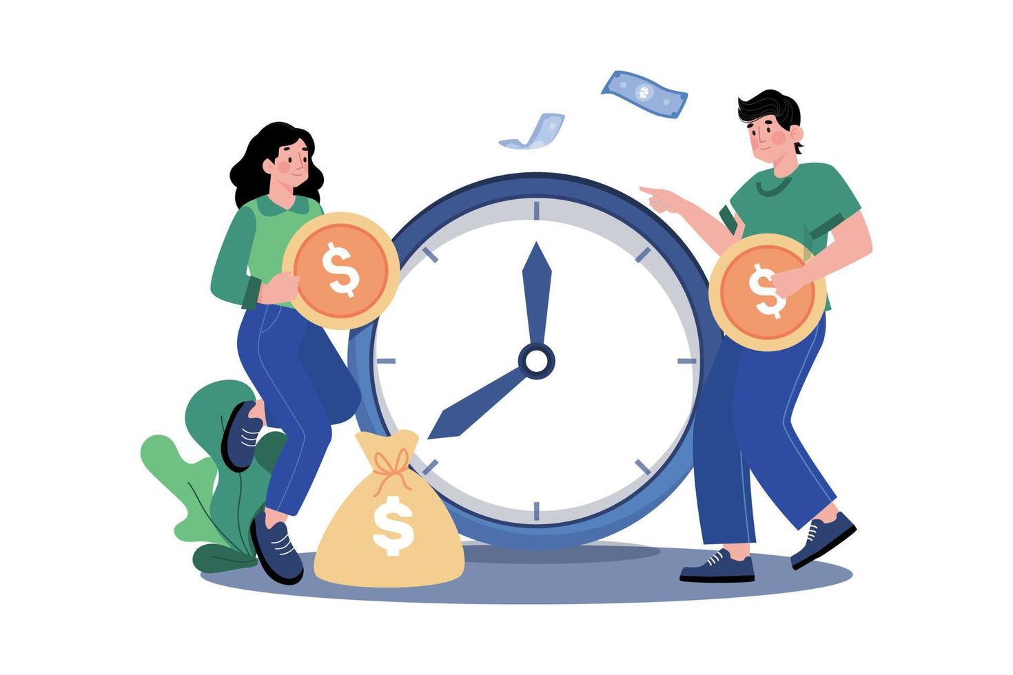 Man and woman exchange money for time vector