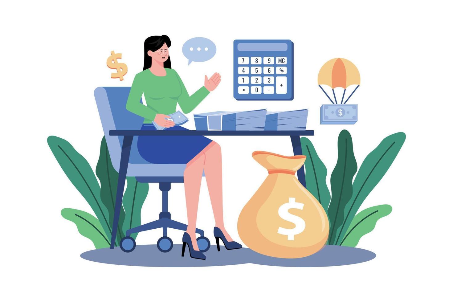 Woman Counts The Money She Earns vector