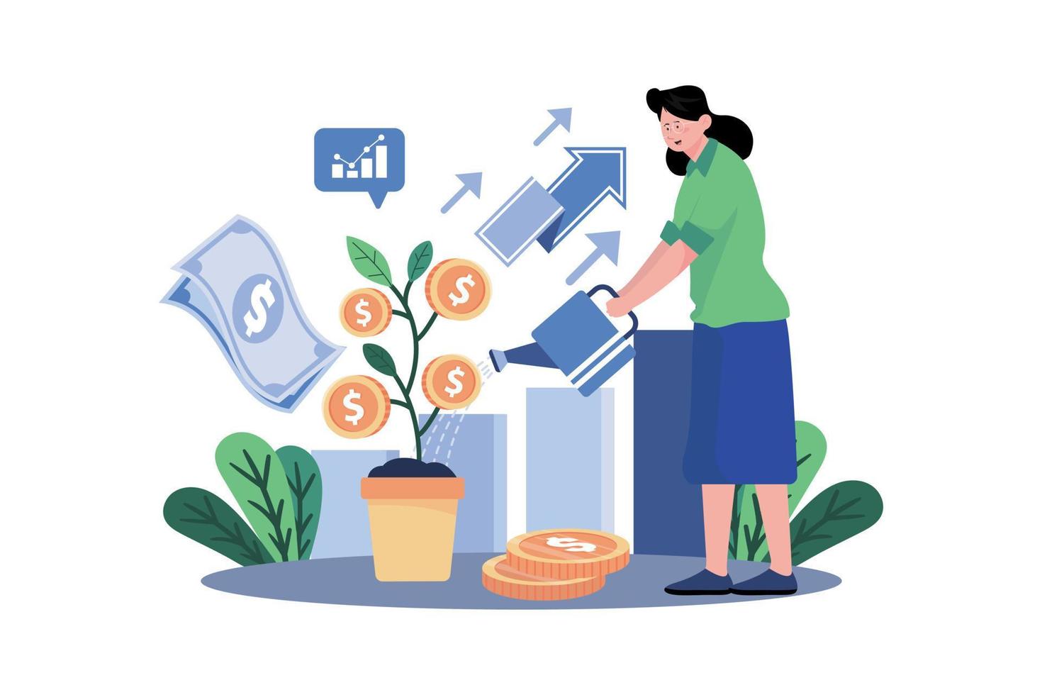 Woman Watering A Money Tree vector