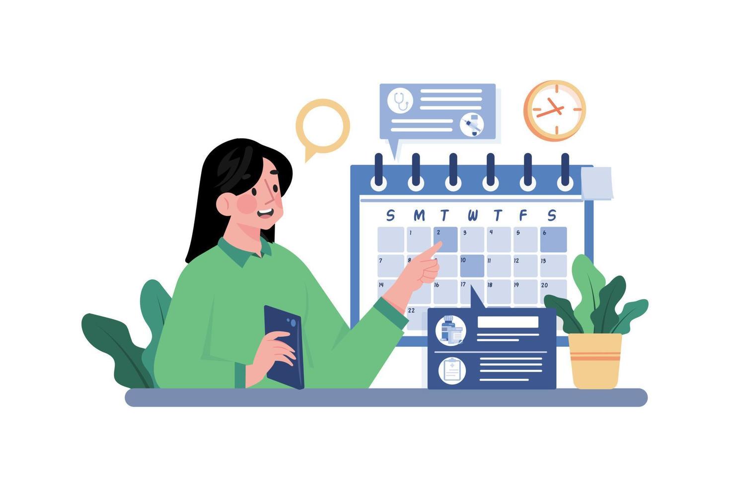 A Woman Checking The Schedule Of Treatment Procedures vector