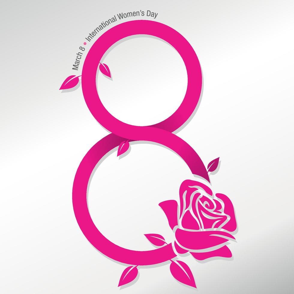 Abstract rose with the stem forming the number 8 in pink with the message International Women's Day on white background vector