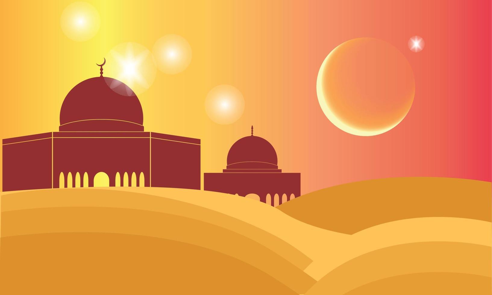 Ramadán kareem eid Mubarak vector modelo demostración mezquita en el Desierto