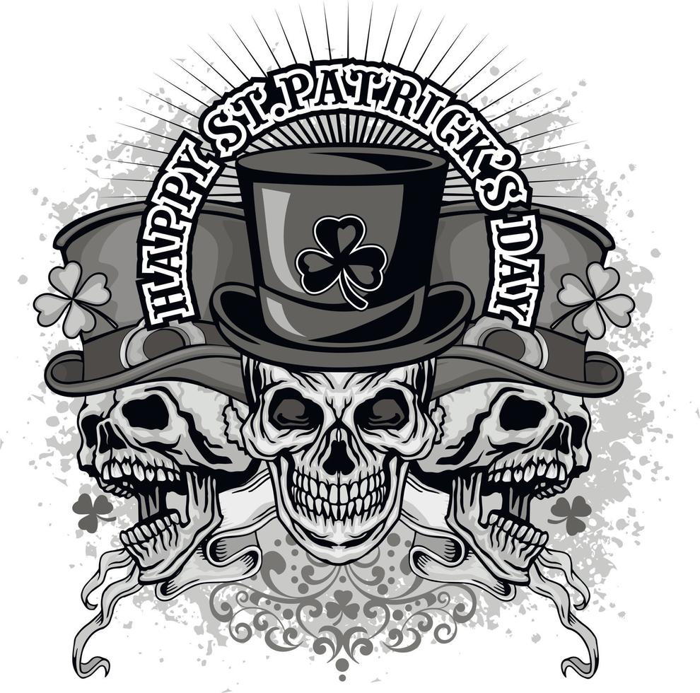 st. Patrick skull, grunge vintage design t shirts vector