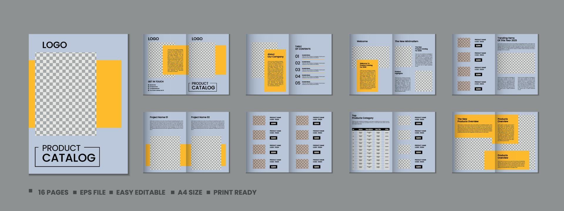 16 Pages product catalog, company profile, proposal, portfolio, magazine, annual report, a4 size template design vector