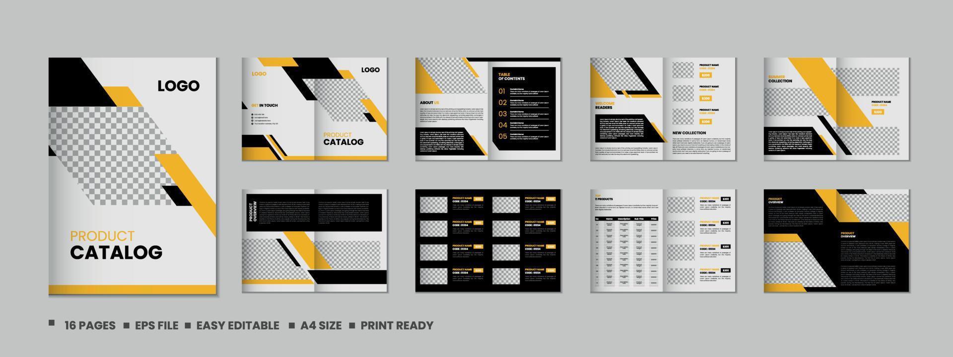 16 Pages product catalog, company profile, proposal, portfolio, magazine, annual report, a4 size template design vector